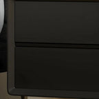 Classic Black Wood 2 Drawers Nightstand with Silver Metal Base