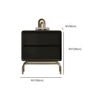 Classic Black Wood 2 Drawers Nightstand with Silver Metal Base
