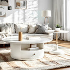 White Round Modern Wood Coffee Table with Storage