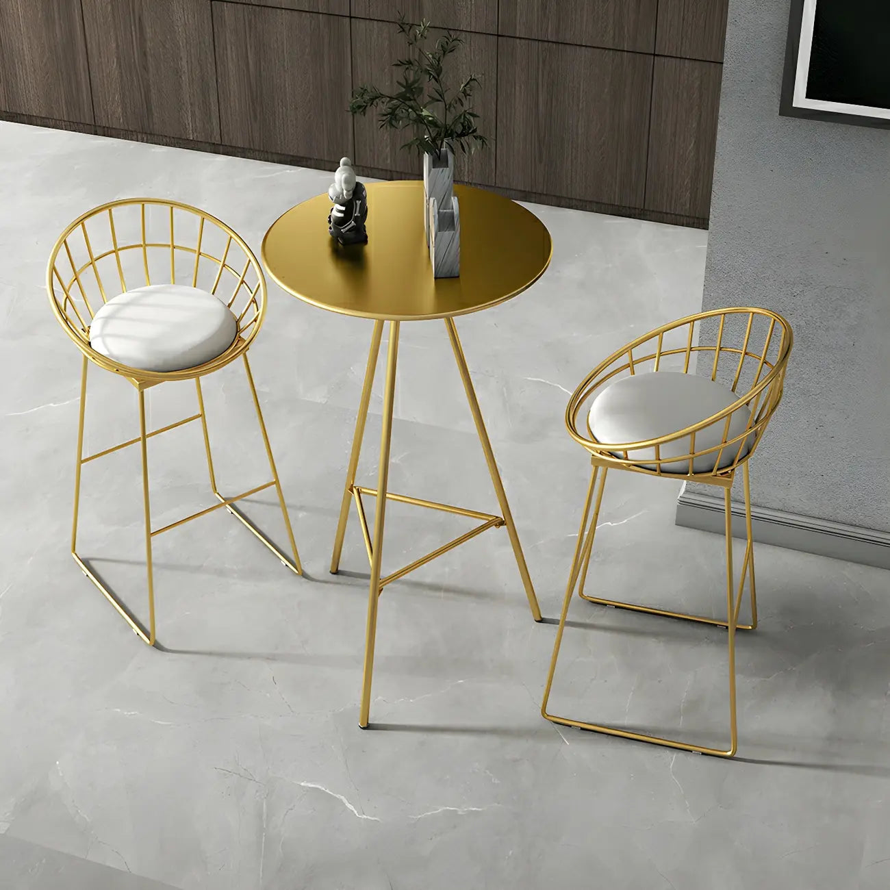 Modern Glam Round Gold Metal Tripod Bar Tables