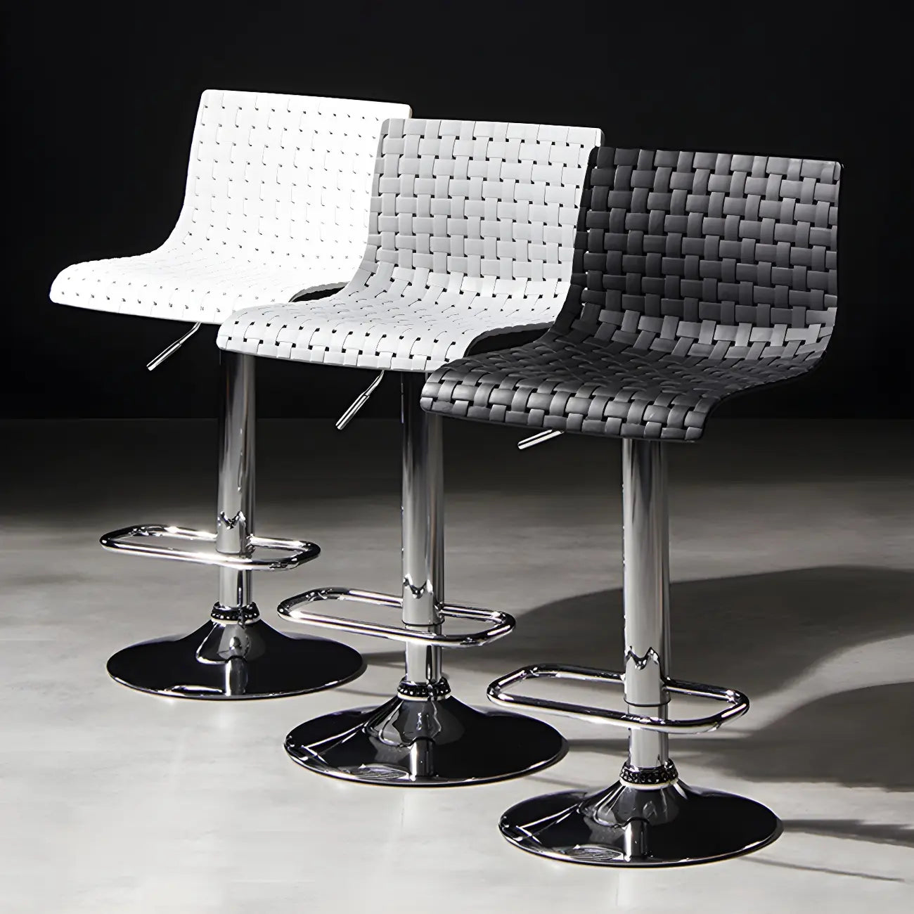 Modern Square Seat Plastic Rattan Adjustable Swivel Bar Stools