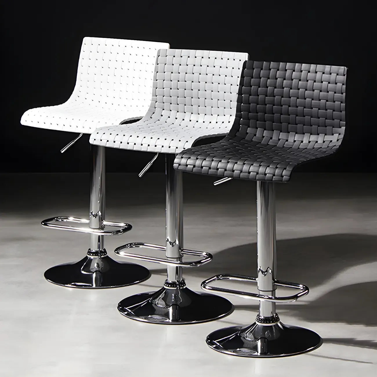 Modern Square Seat Plastic Rattan Adjustable Swivel Bar Stools