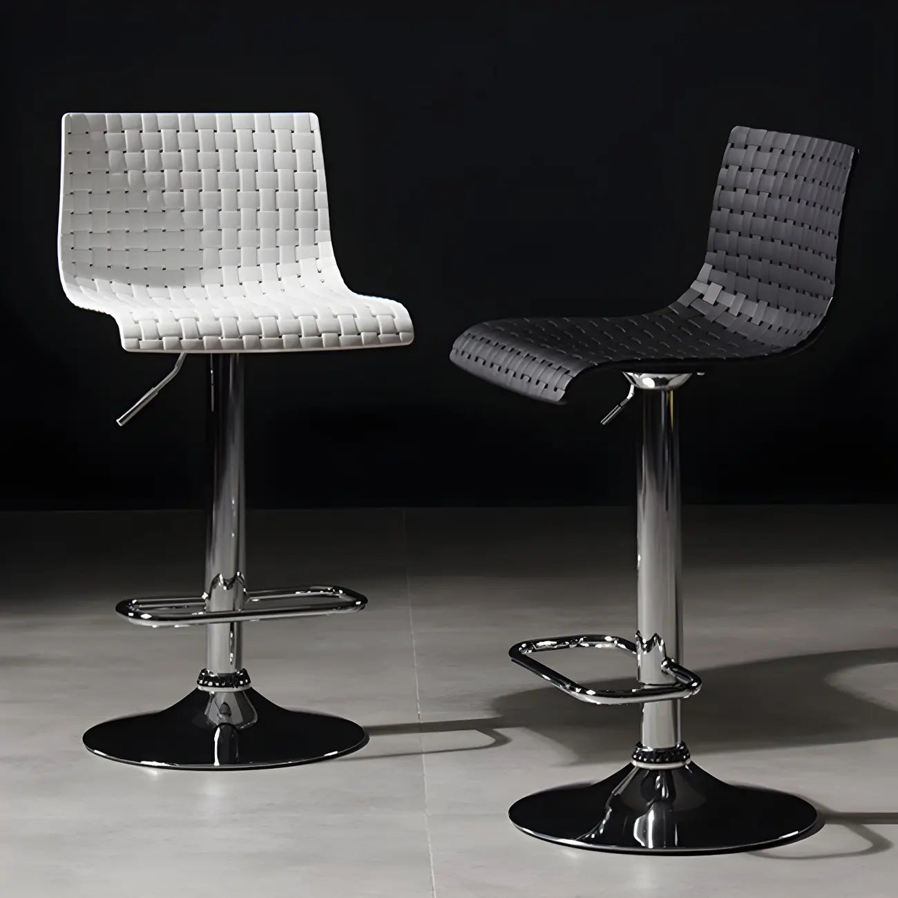 Modern Square Seat Plastic Rattan Adjustable Swivel Bar Stools
