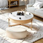 Natural Round Lift-Top Stone Wood Coffee Table with Storage