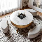 Natural Round Lift-Top Stone Wood Coffee Table with Storage