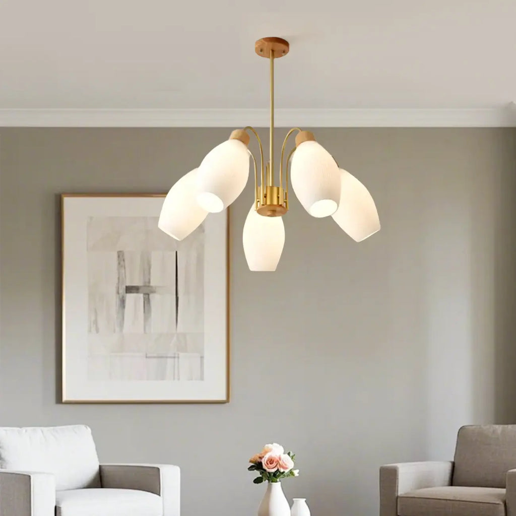 Modern Adjustable White Chandelier with Glass Shades
