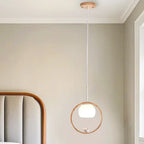 Designer Wooden Ring LED Pendant Light with Glass Shade for Home Decor