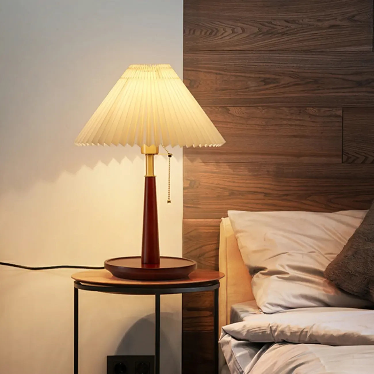 Elegant Metal Round Base Cone Fabric Shade Table Lamp
