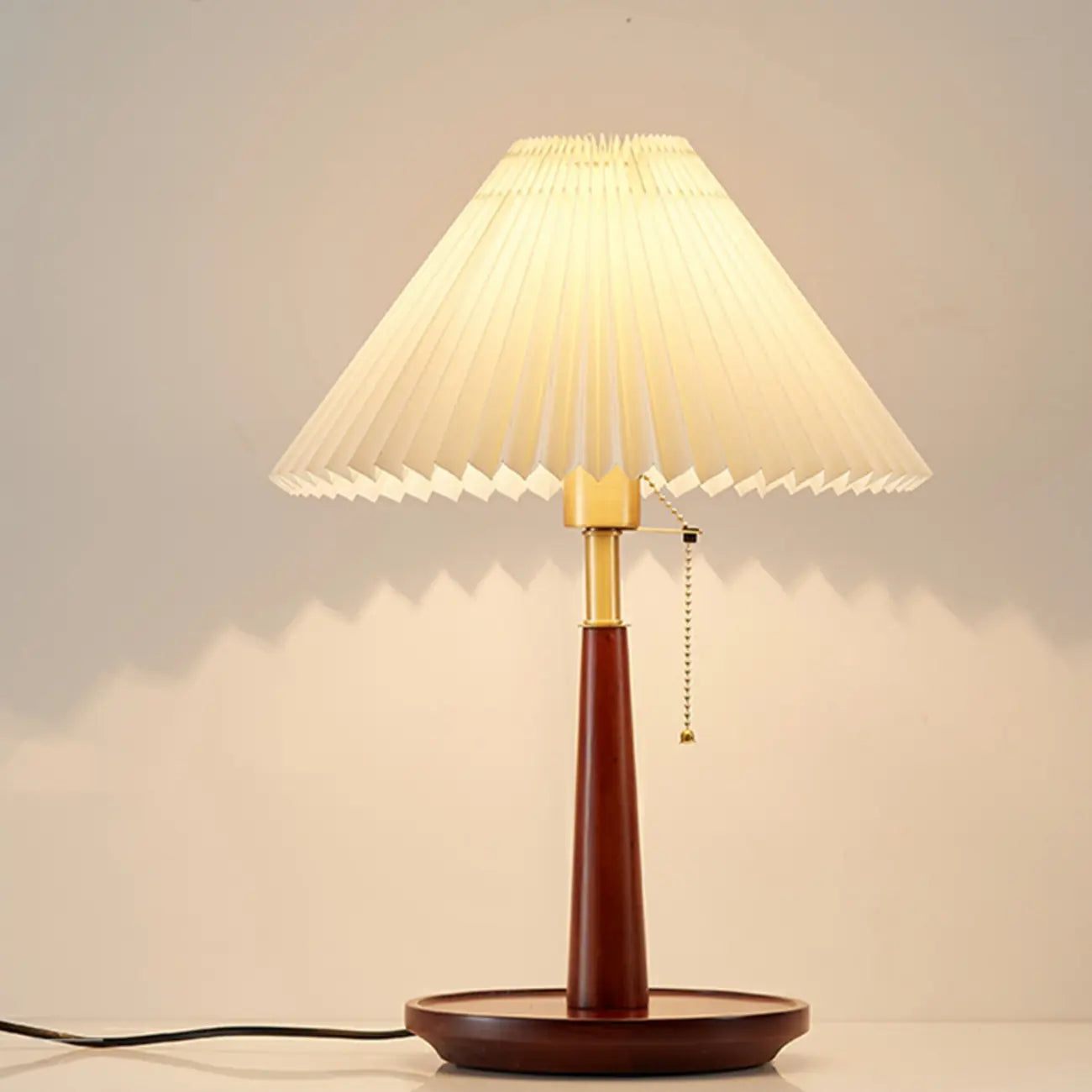 Elegant Metal Round Base Cone Fabric Shade Table Lamp