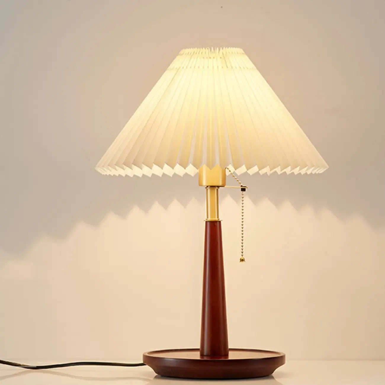 Elegant Metal Round Base Cone Fabric Shade Table Lamp