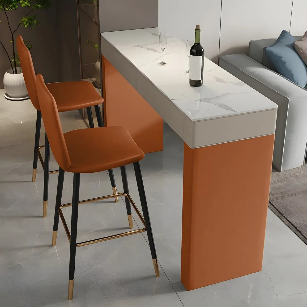 Modern Beige Orange Stone Top Wooden Drawer Bar Tables