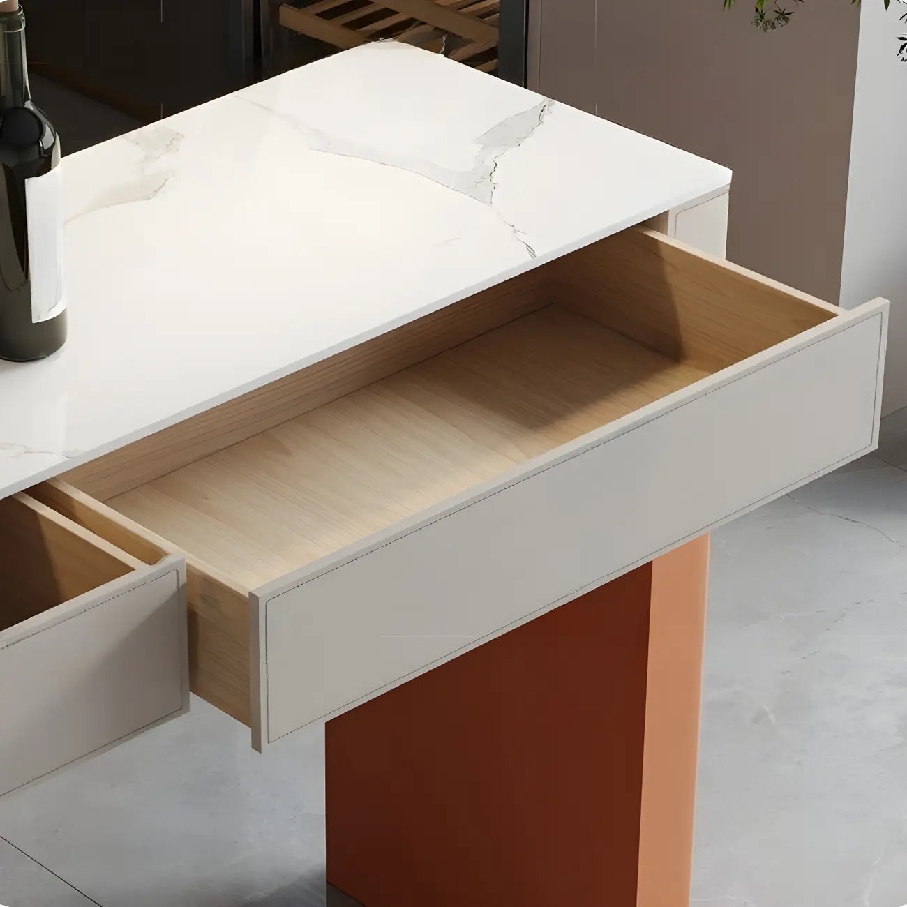 Modern Beige Orange Stone Top Wooden Drawer Bar Tables