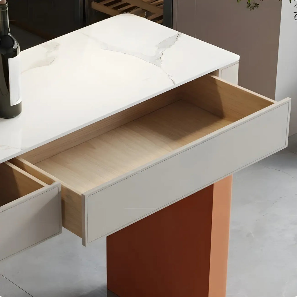 Modern Beige Orange Stone Top Wooden Drawer Bar Tables