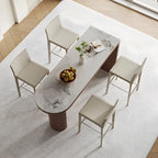 Modern White Stone Brown Wood Dual Pedestal Bar Tables