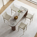Modern White Stone Brown Wood Dual Pedestal Bar Tables