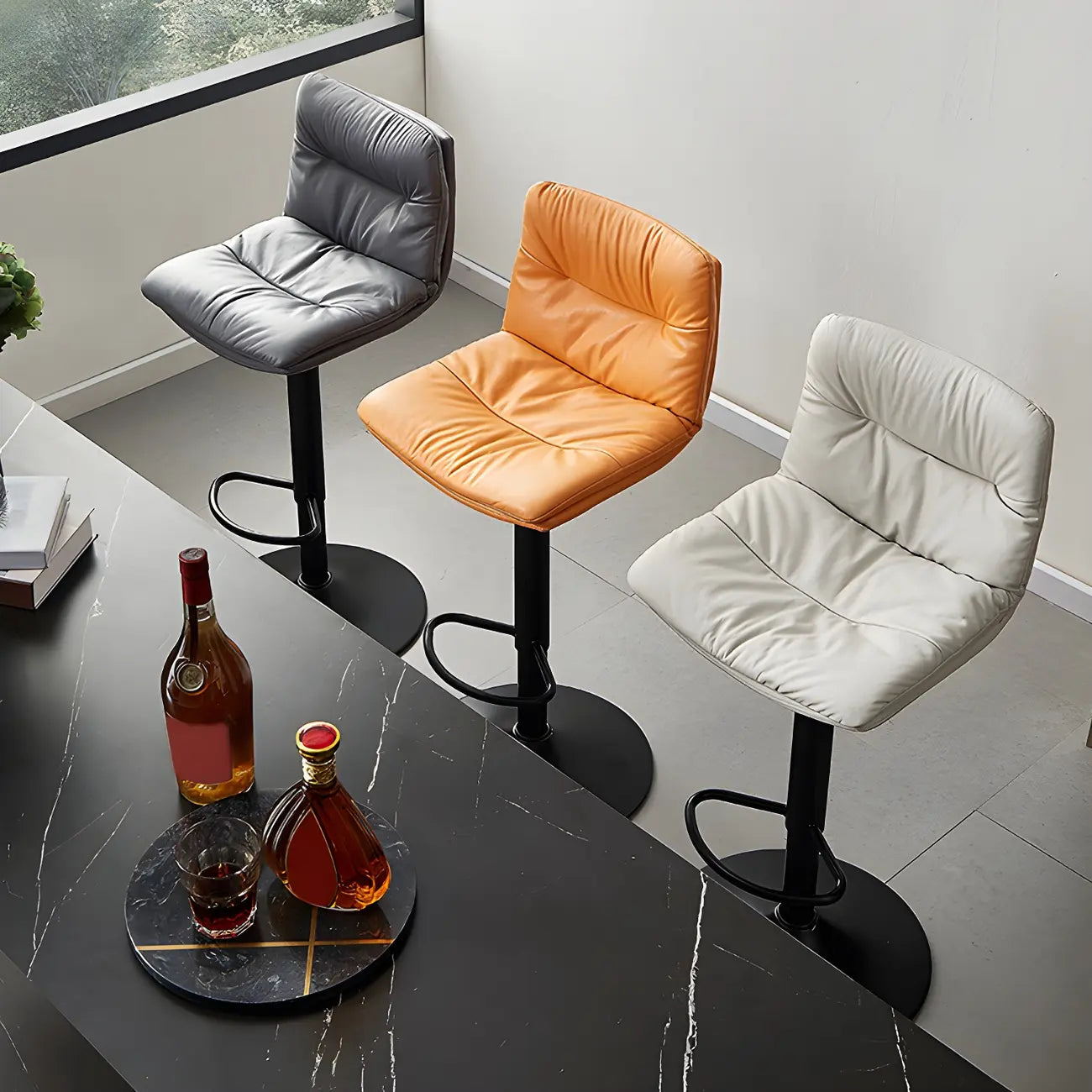 Modern Leather Saddle Swivel Adjustable Bar Stool