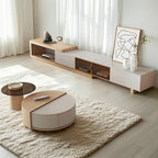Natural Round Nordic Wood Coffee Table with Storage