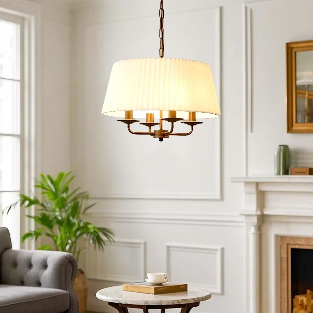 Modern Fabric Drum Chandelier with Adjustable Hanging Length