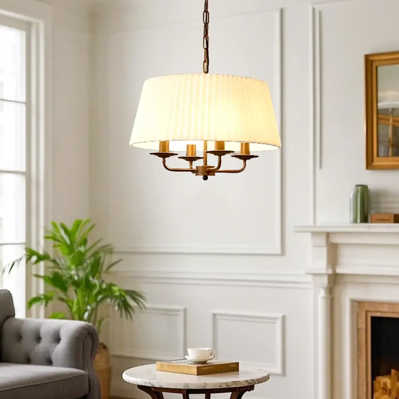 Modern Fabric Drum Chandelier with Adjustable Hanging Length