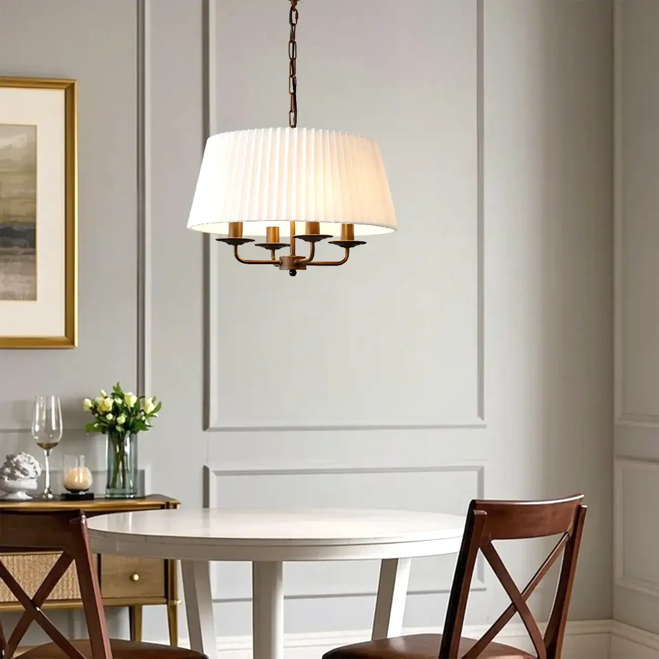 Modern Fabric Drum Chandelier with Adjustable Hanging Length
