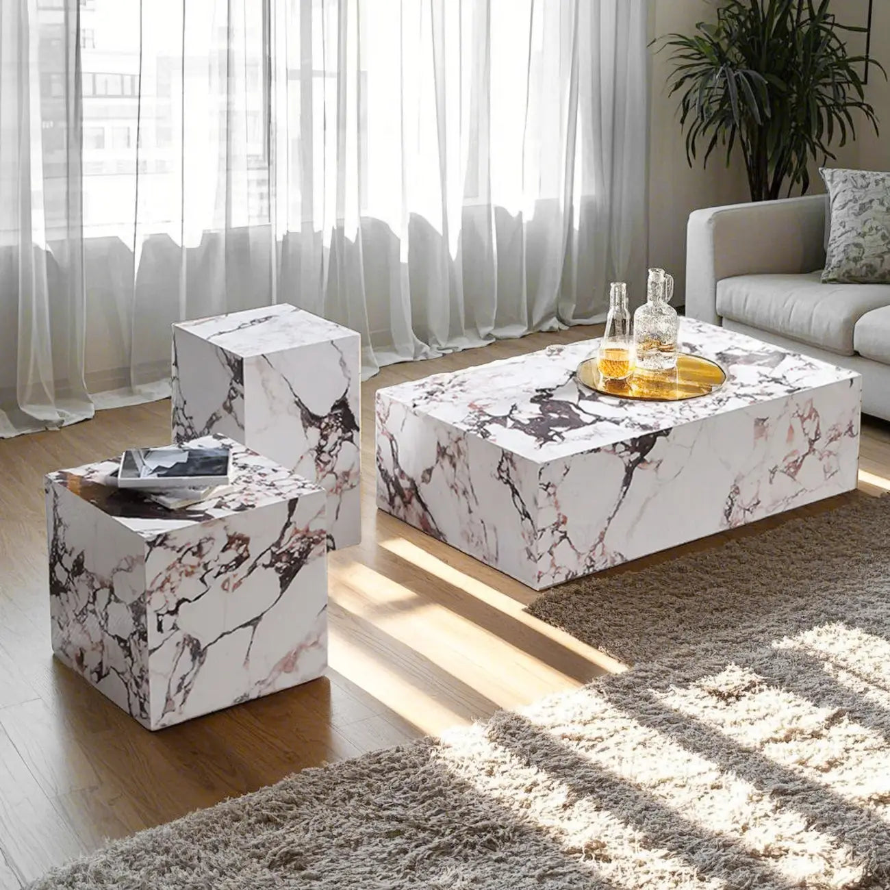 Sleek Sintered Stone Block Base Side Coffee Table