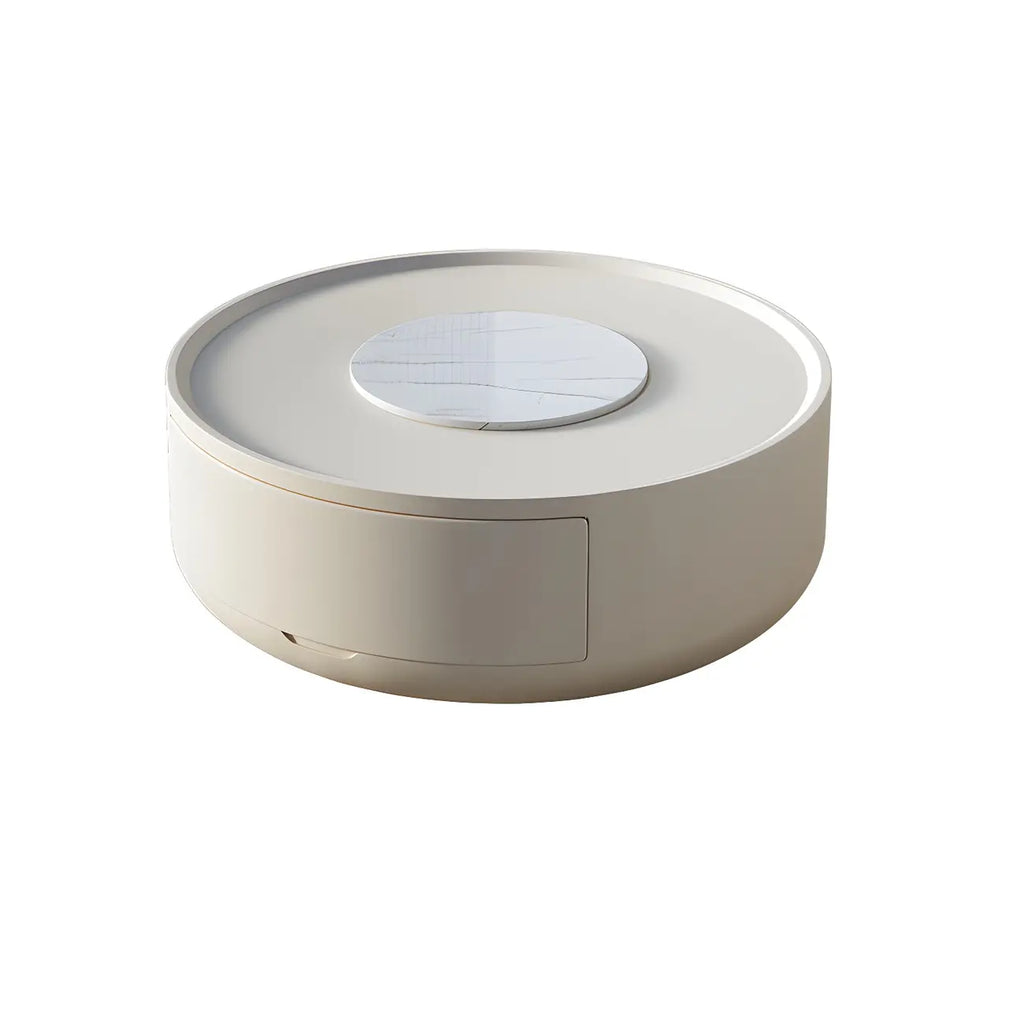 White Round Modern Drum Wood Coffee Table