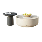 White Round Modern Drum Wood Coffee Table