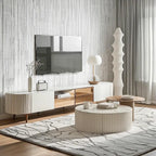 White Drum Round Wood Coffee Table with Storage