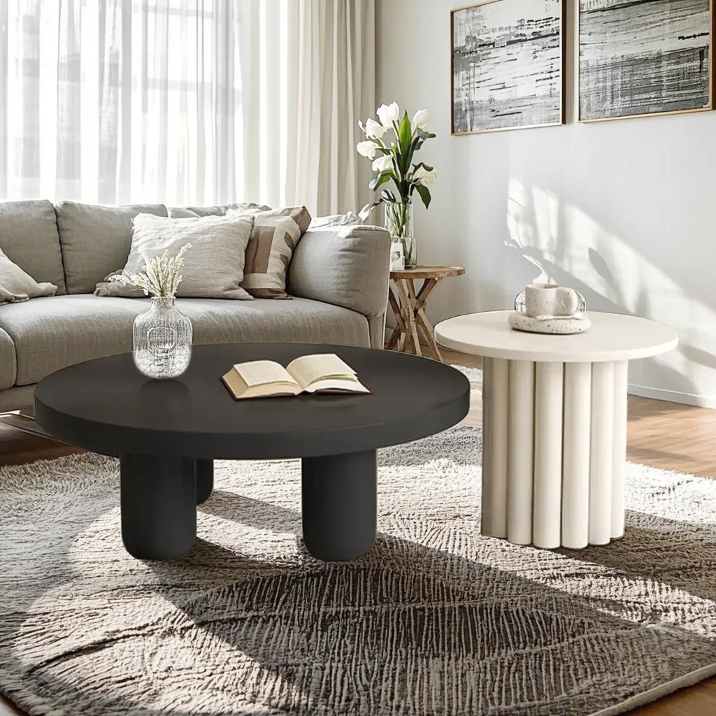 Black and White Minimalist Round Wood Coffee Table