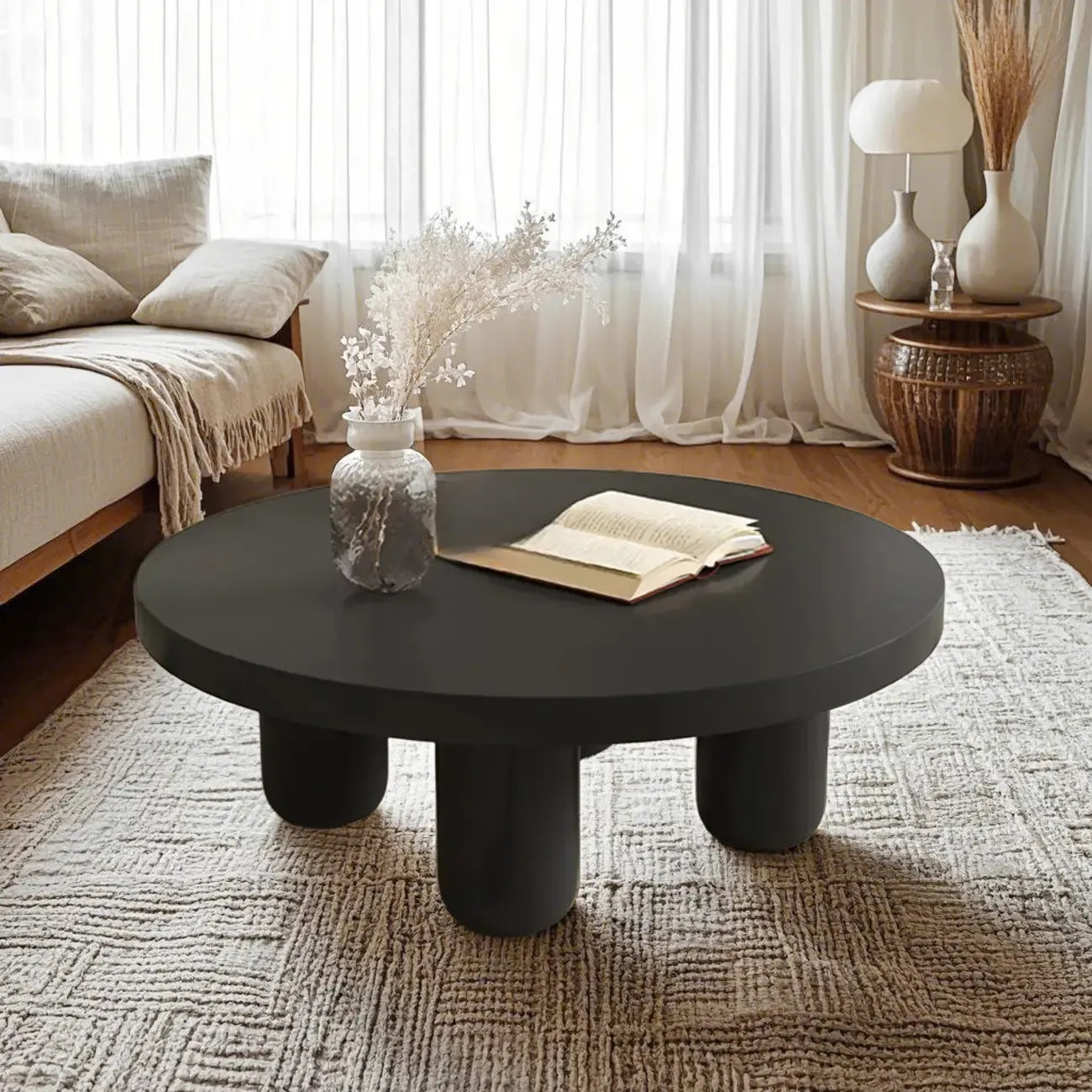 Black and White Minimalist Round Wood Coffee Table