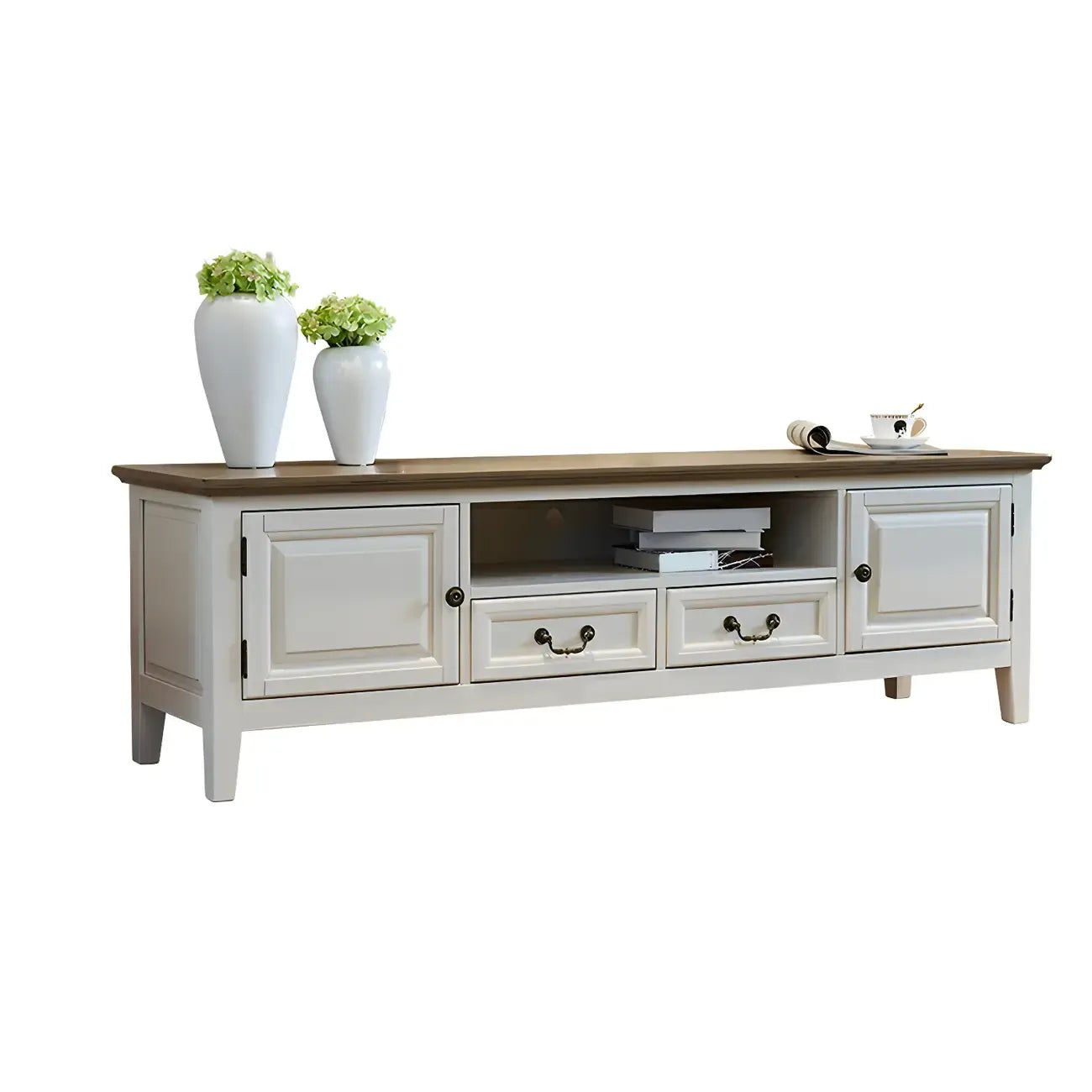 71 Coastal Wood Brown Cabinet Doors TV Stand with Legs