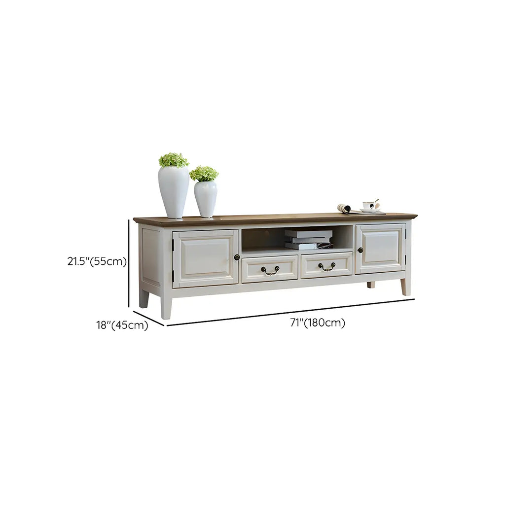 71 Coastal Wood Brown Cabinet Doors TV Stand with Legs