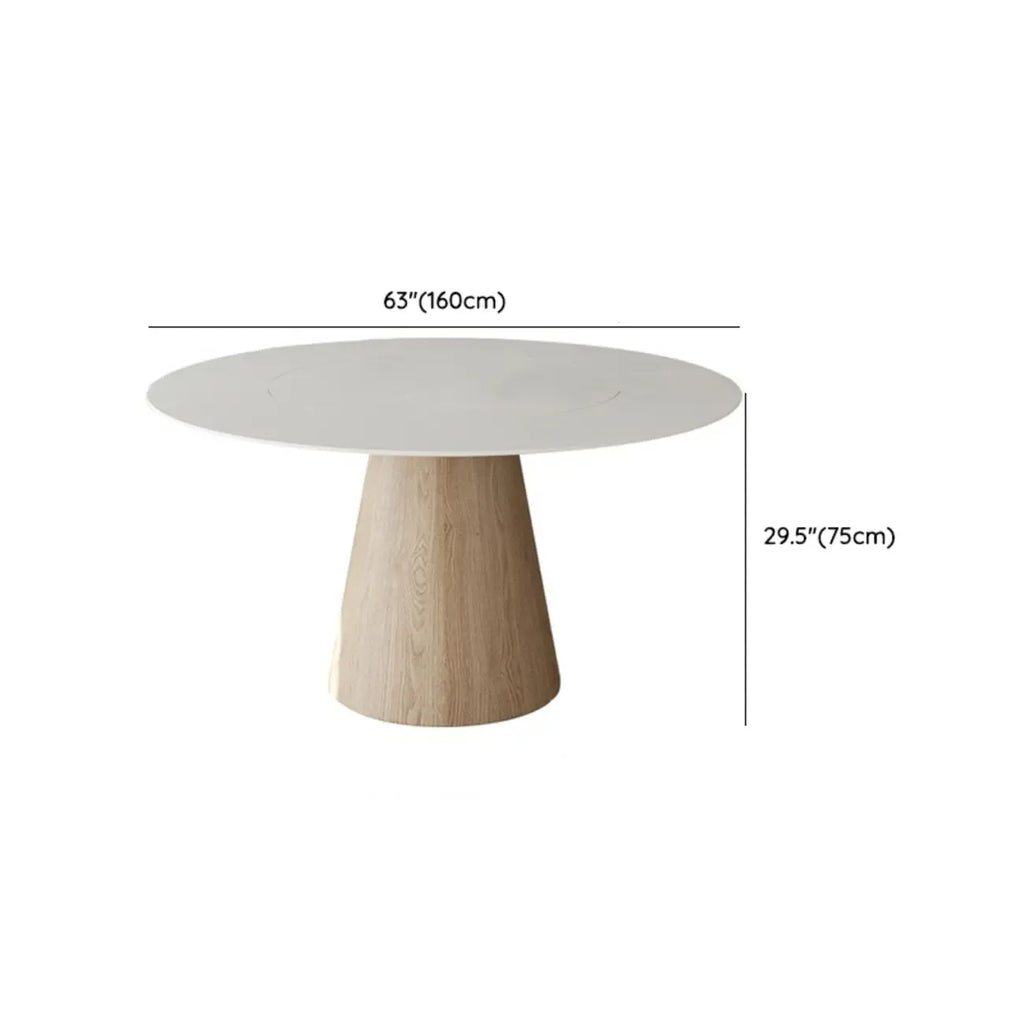 Simple White Stone Natural Wood Round Dining Table