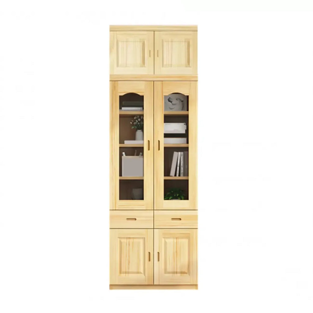 Antique Wood 5-Tier Glass Door Storage Bookcase