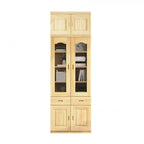 Antique Wood 5-Tier Glass Door Storage Bookcase