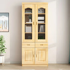 Antique Wood 5-Tier Glass Door Storage Bookcase