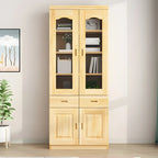 Antique Wood 5-Tier Glass Door Storage Bookcase