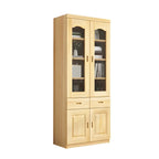 Antique Wood 5-Tier Glass Door Storage Bookcase
