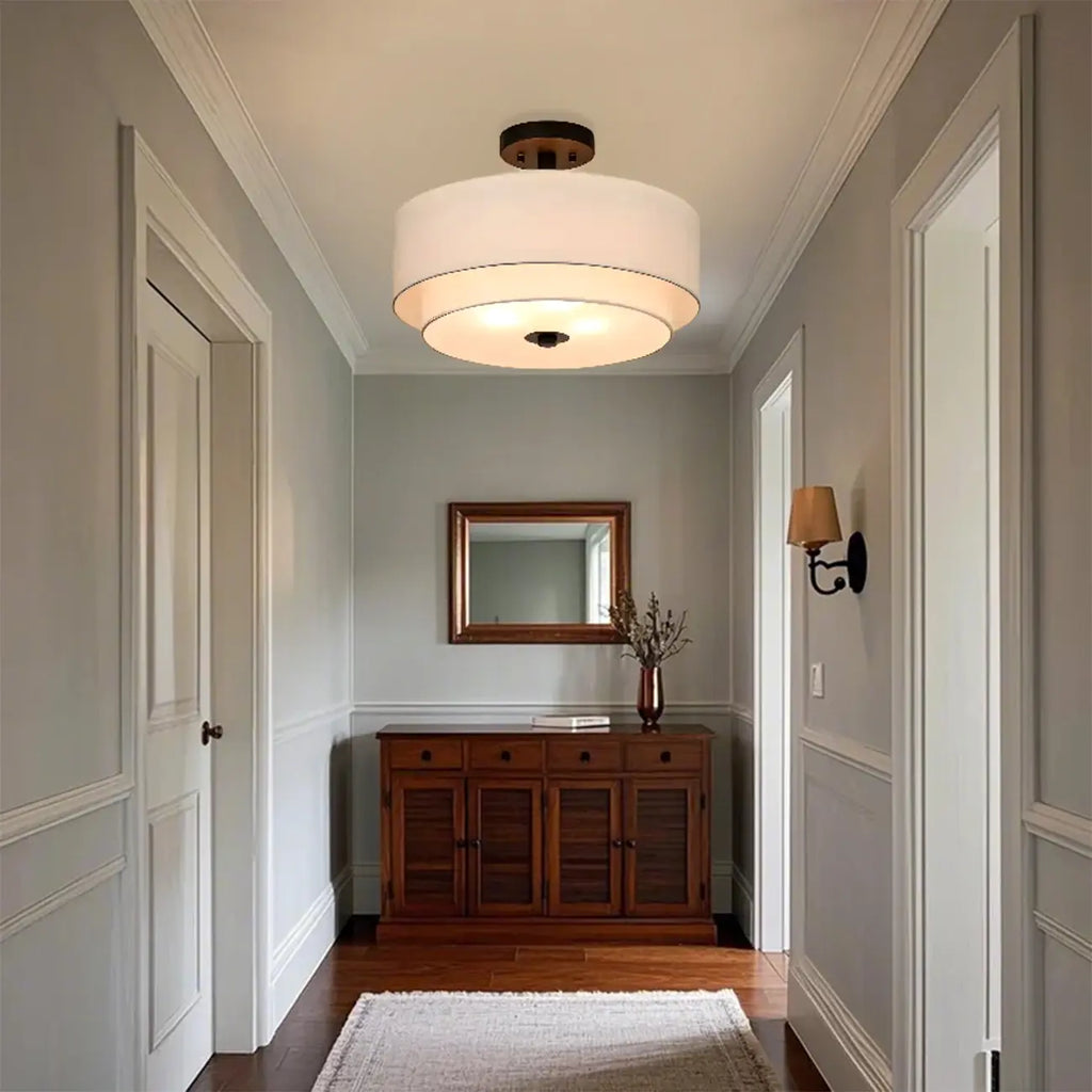 2-Tier Cylinder Fabric Ceiling Light for Modern Living Room