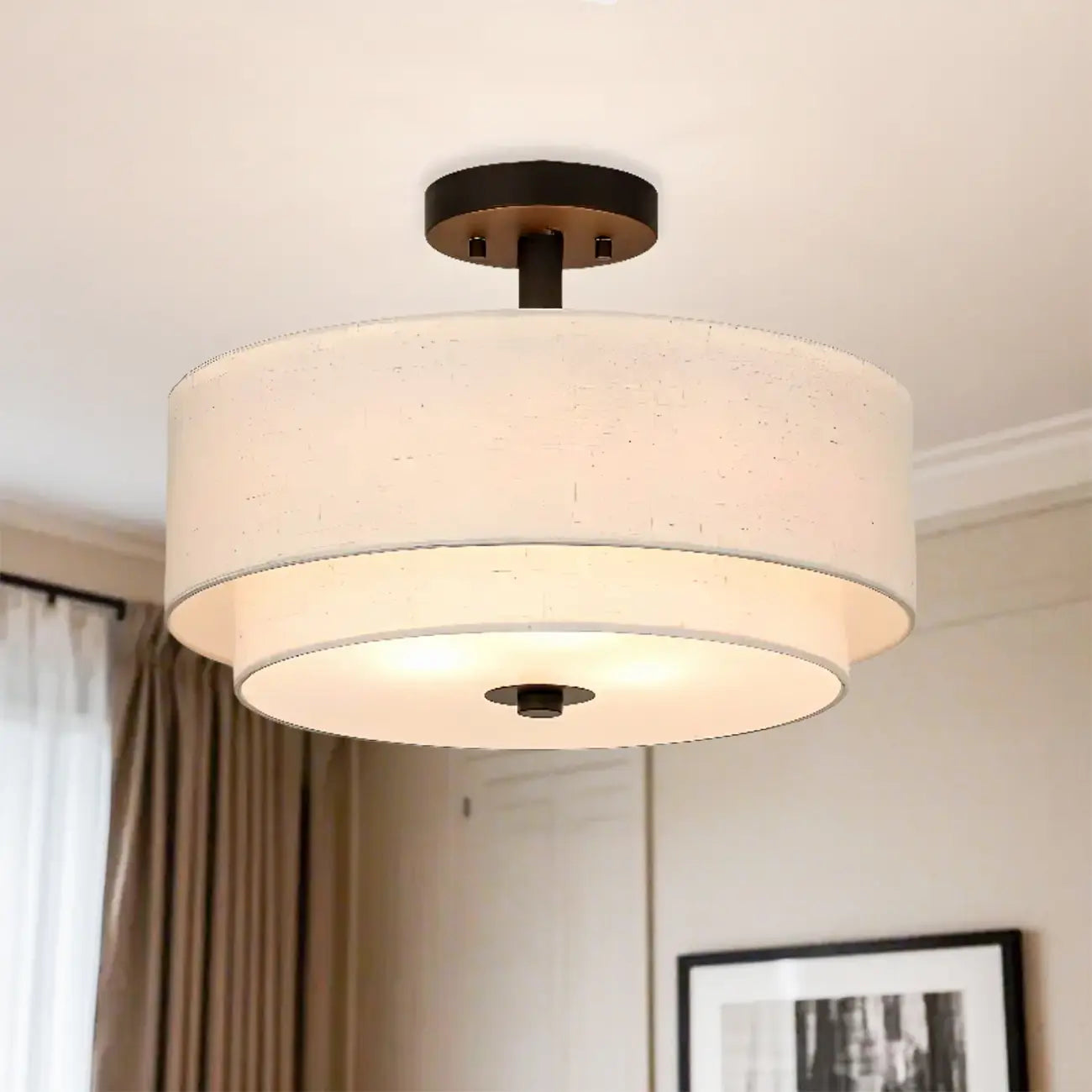 2-Tier Cylinder Fabric Ceiling Light for Modern Living Room
