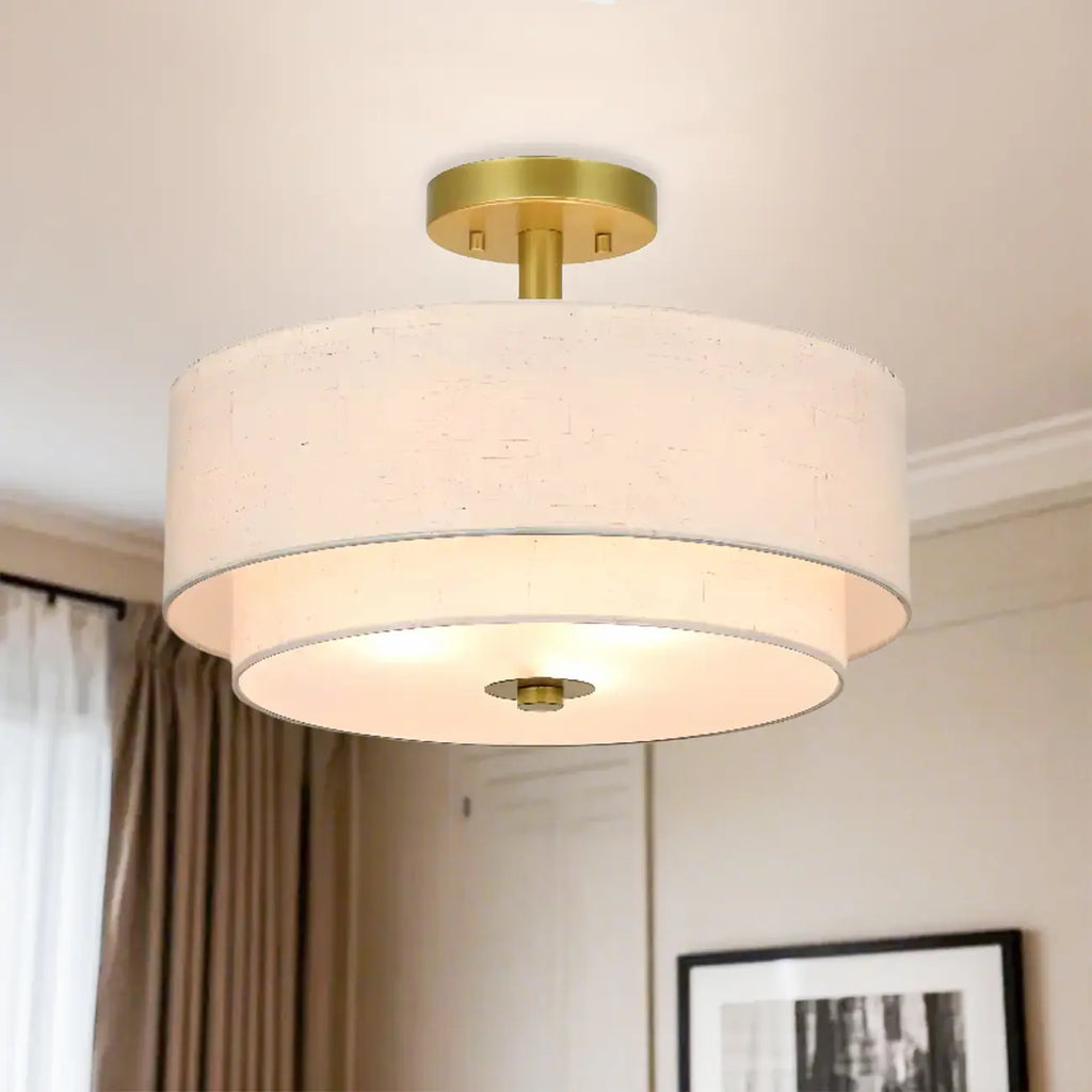 2-Tier Cylinder Fabric Ceiling Light for Modern Living Room