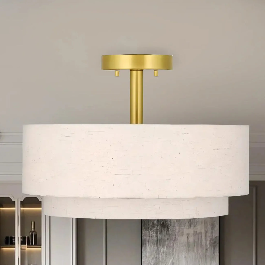 2-Tier Cylinder Fabric Ceiling Light for Modern Living Room