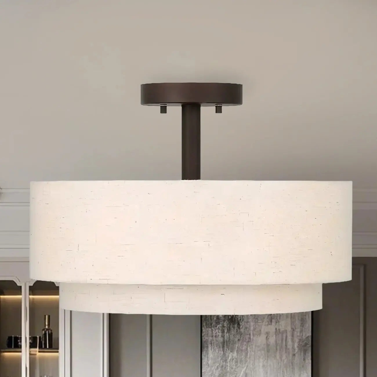 2-Tier Cylinder Fabric Ceiling Light for Modern Living Room