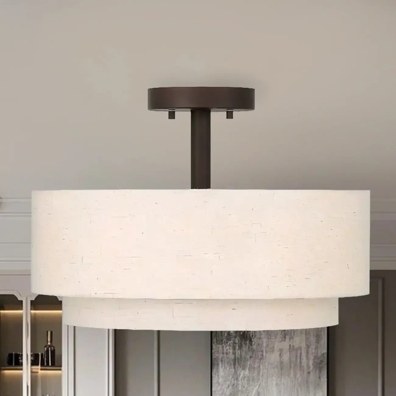 2-Tier Cylinder Fabric Ceiling Light for Modern Living Room