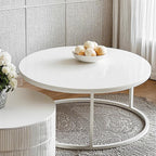 White Round Wheeled Round Wood Drawer Coffee Table
