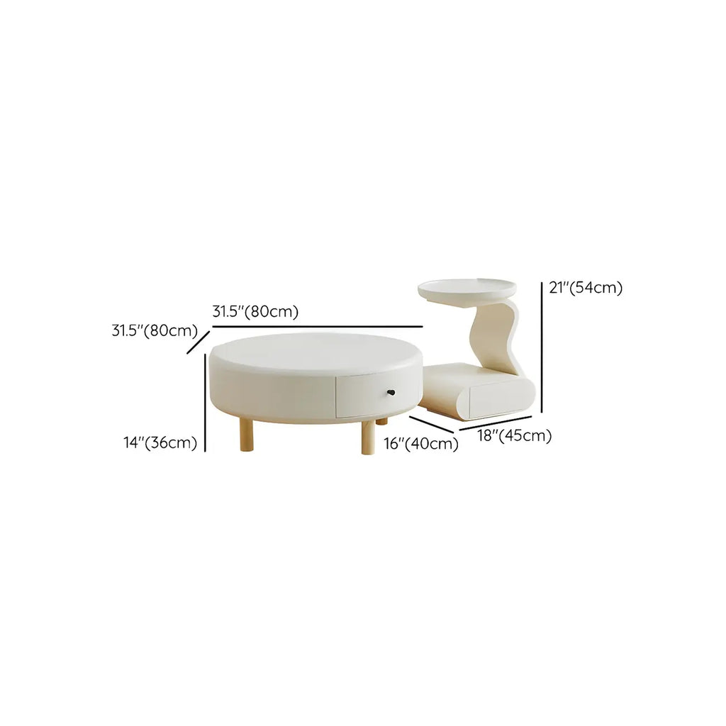 White Round Elegant Modern Wood Drawer Coffee Table