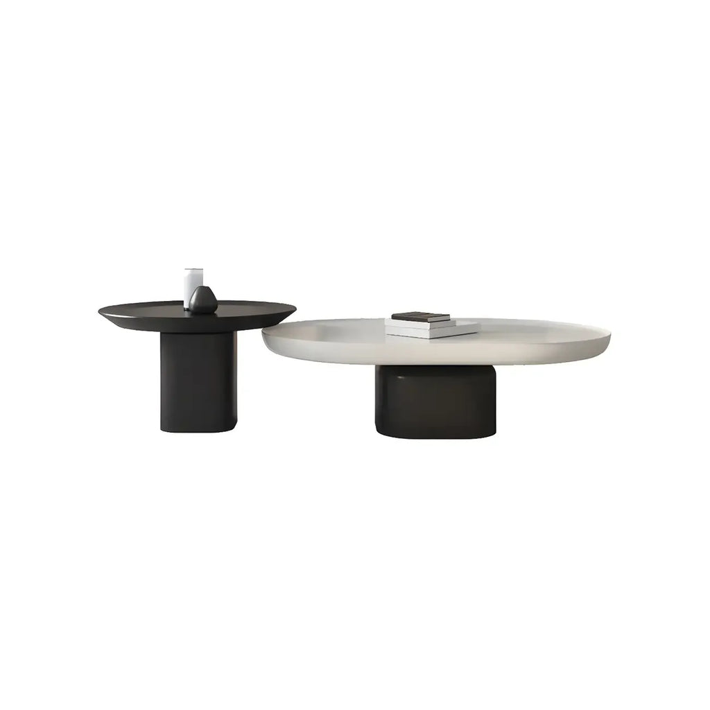 Modern Oval White Wood Coffee Table with Pedestal Base