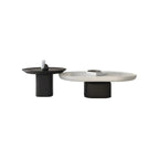Modern Oval White Wood Coffee Table with Pedestal Base