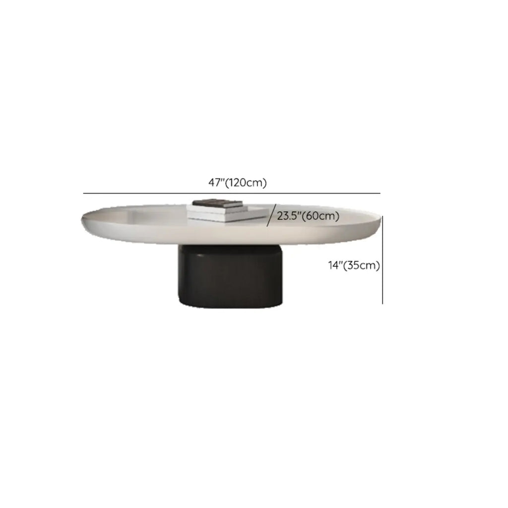 Modern Oval White Wood Coffee Table with Pedestal Base