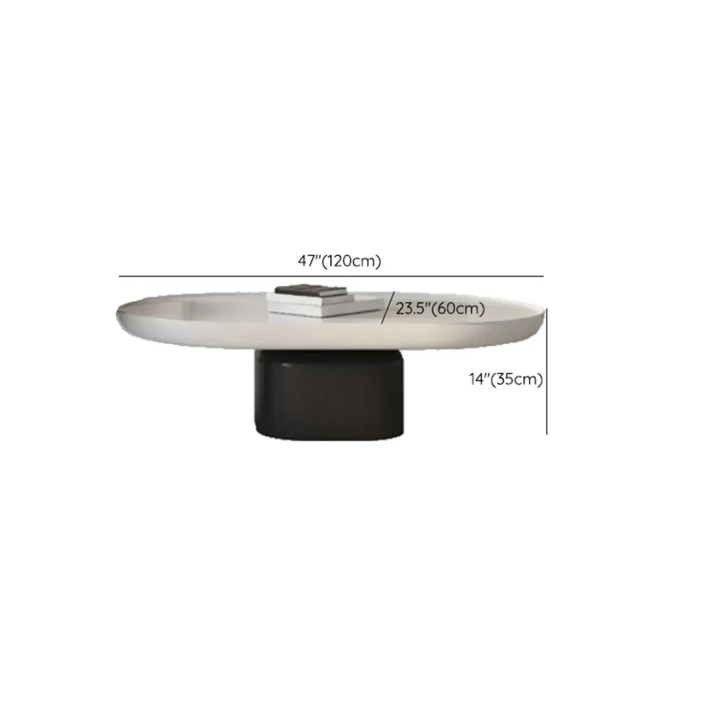 Modern Oval White Wood Coffee Table with Pedestal Base